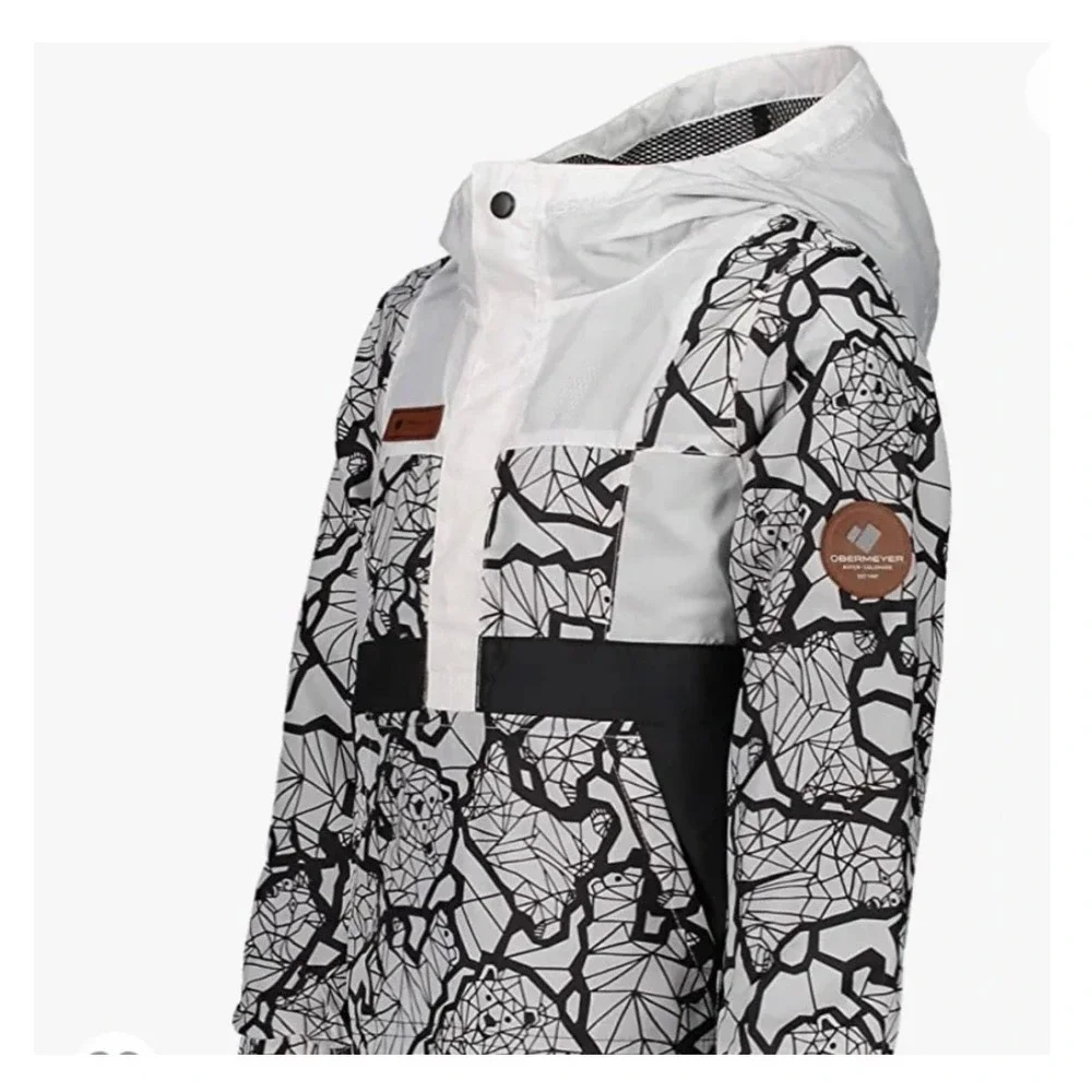 Obermeyer Kids XS Geometric Polar Bear Anorak Jacket Black White I-Grow Hooded